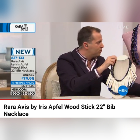 Rara Avis by Iris Apfel Wood Stick 22" Bib Necklace - Natural Color - New - Picture 7 of 9